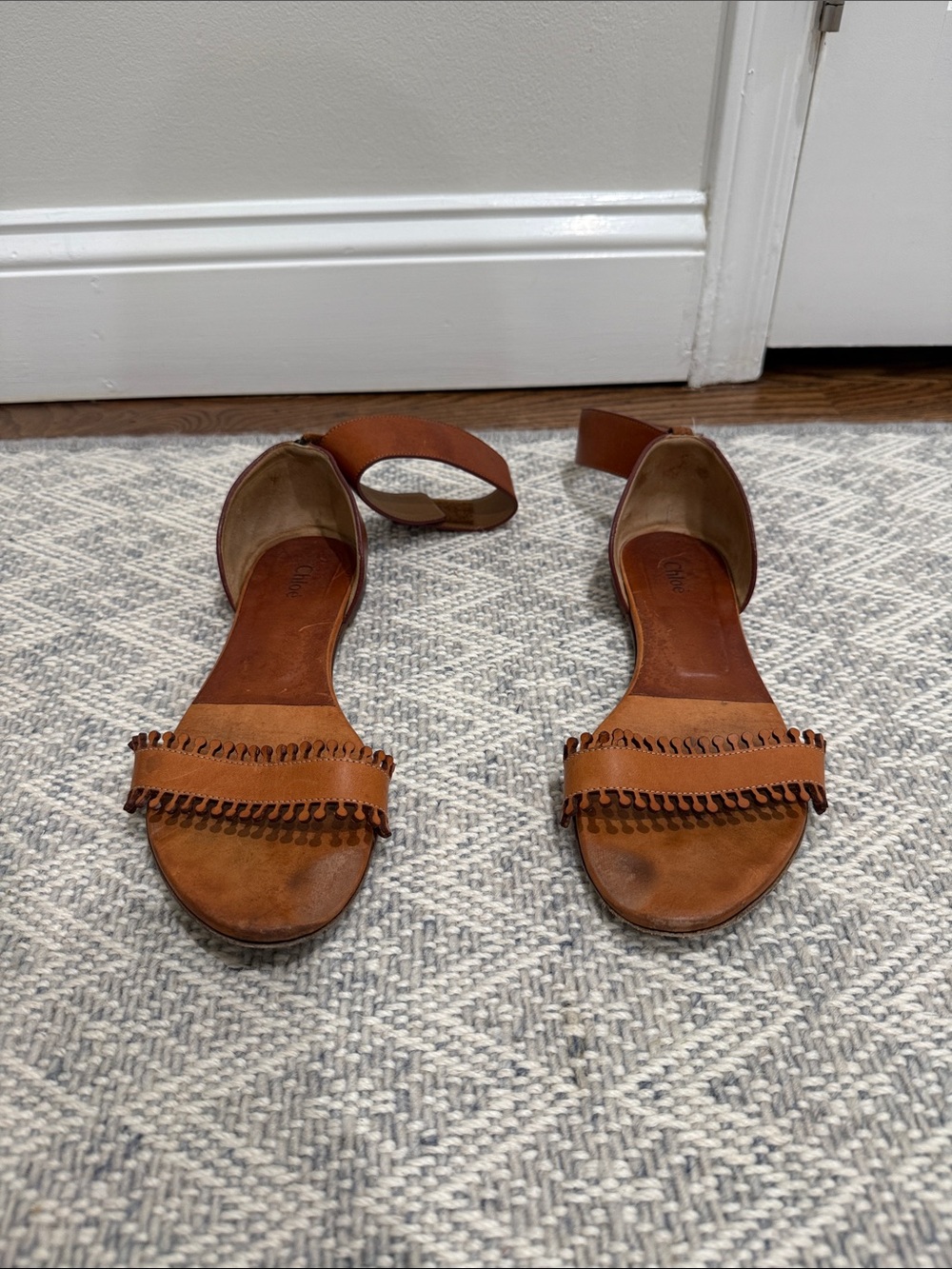 Chloe Brown Leather Ankle-Strap Sandals